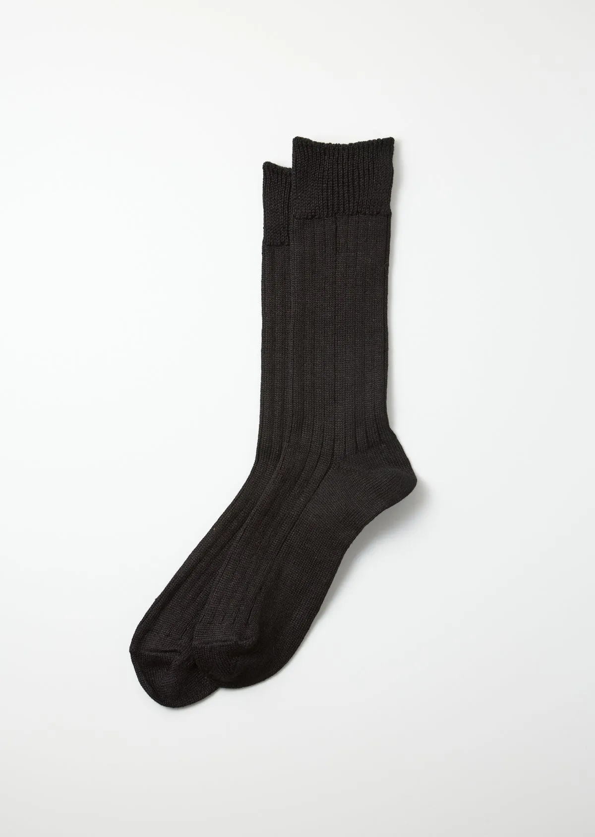Linen Cotton Ribbed Crew Socks - Black