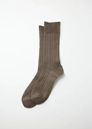 Linen Cotton Ribbed Crew Socks - Dark Gray