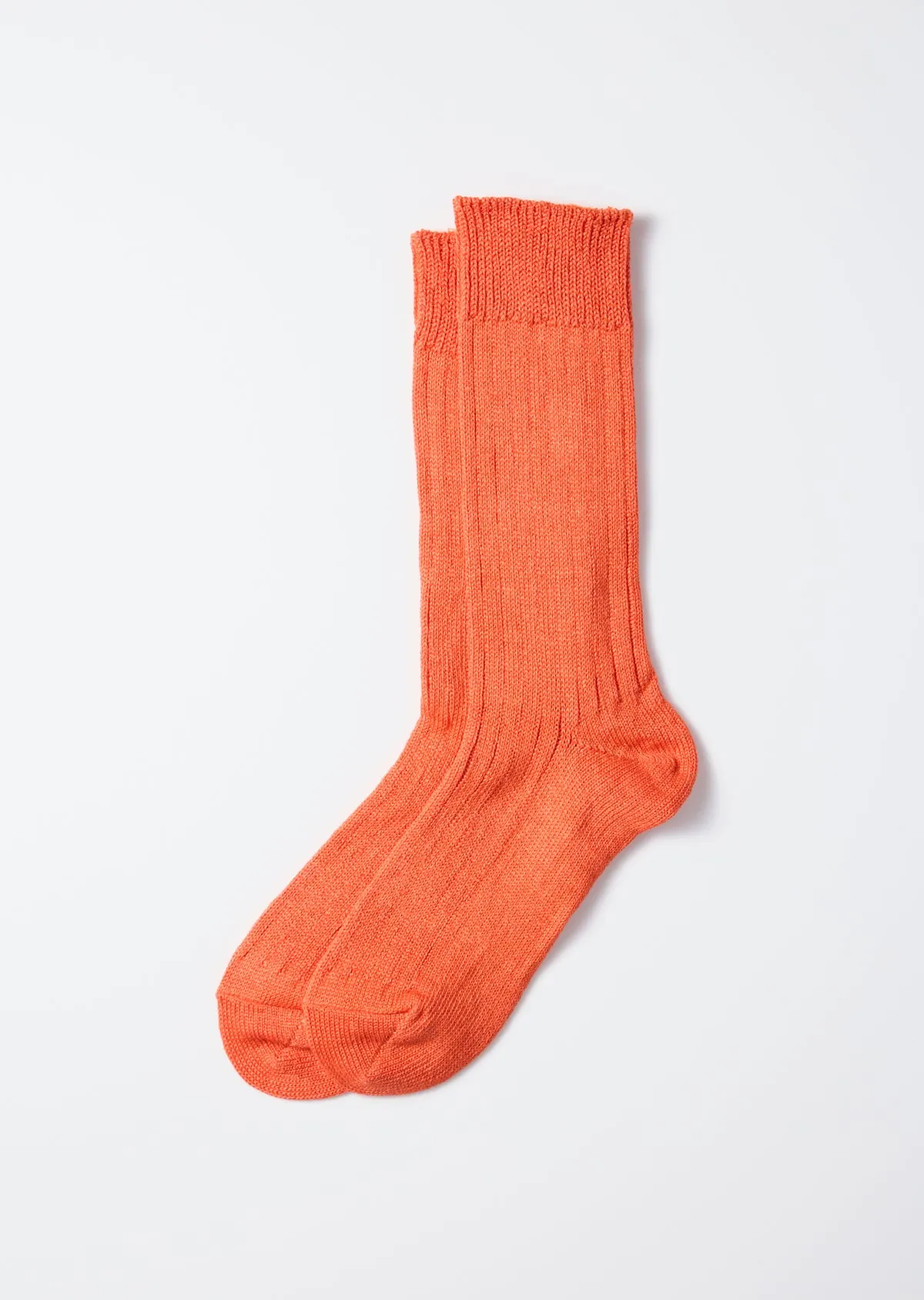 Linen Cotton Ribbed Crew Socks - Orange Red