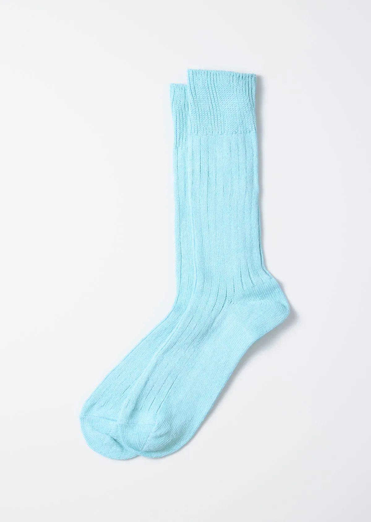 Linen Cotton Ribbed Crew Socks - Sky Blue