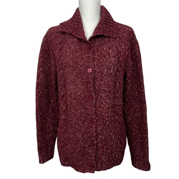 L.L. Bean Women’s Button Chunky Knit Cardigan Sz Large Multi Color 27% Wool