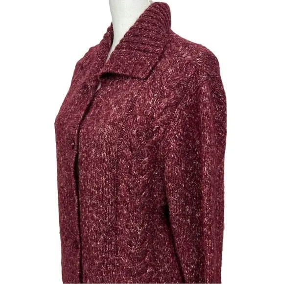 L.L. Bean Women’s Button Chunky Knit Cardigan Sz Large Multi Color 27% Wool