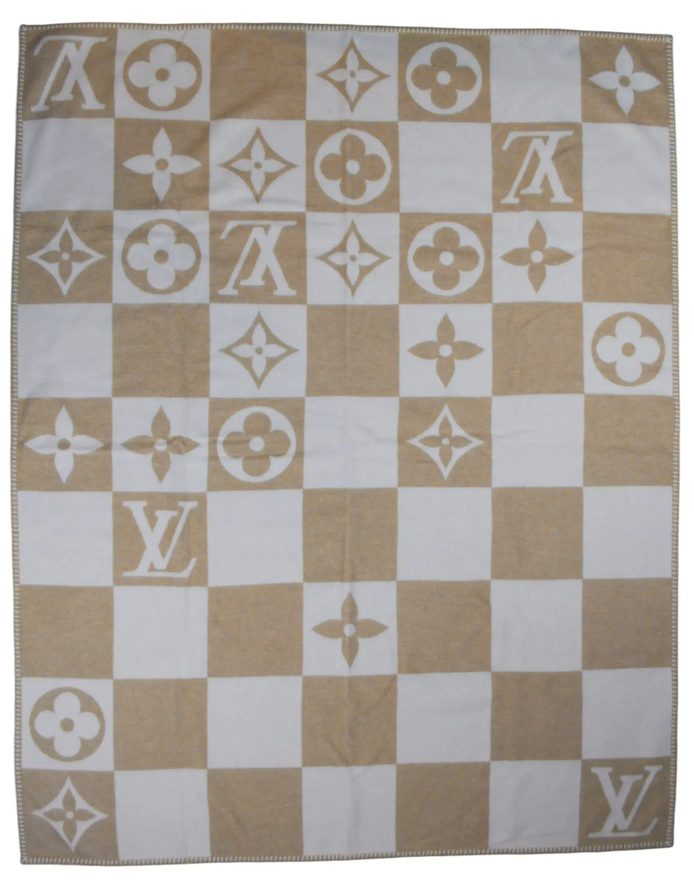 Louis Vuitton Beige Checkmate Throw Blanket