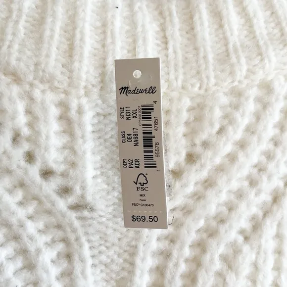 Madewell Pointelle Knowe Sweater Vest in Ivory Size XXL