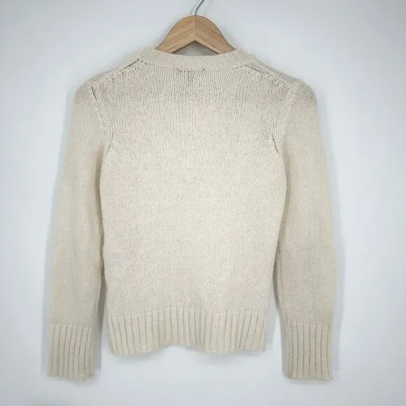 Maje Marne Sweater Crew Neck Mohair Wool Blend Fitted Pullover Ecru White