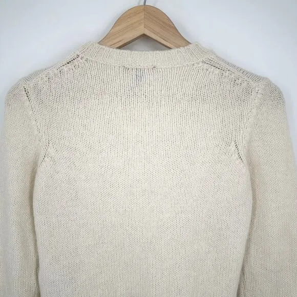 Maje Marne Sweater Crew Neck Mohair Wool Blend Fitted Pullover Ecru White
