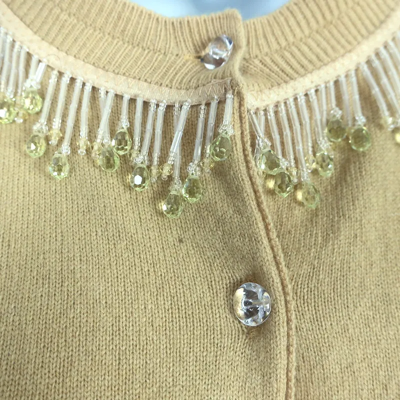 Marc Jacobs Beaded Cardigan Yellow Wool-Cashmere Size Small