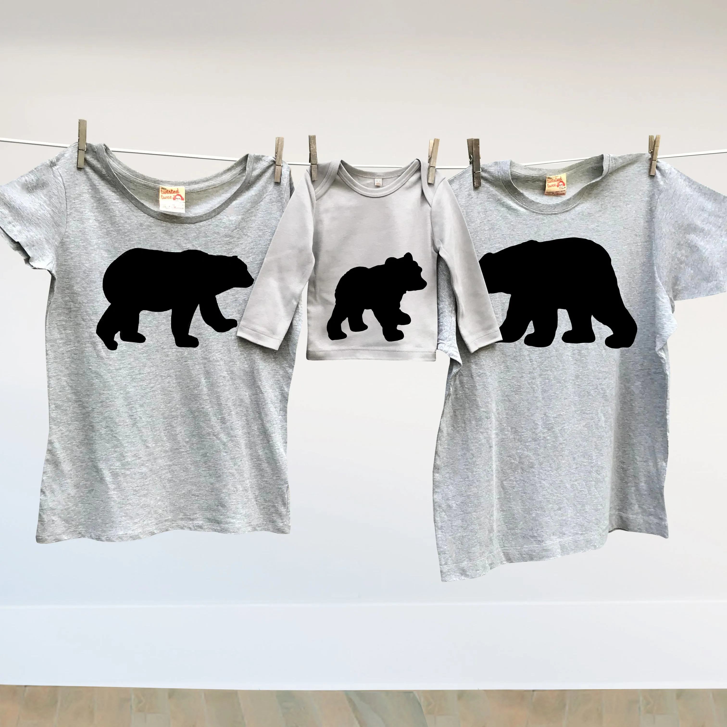 Matching family Bear t shirt set for mum, dad and baby bear