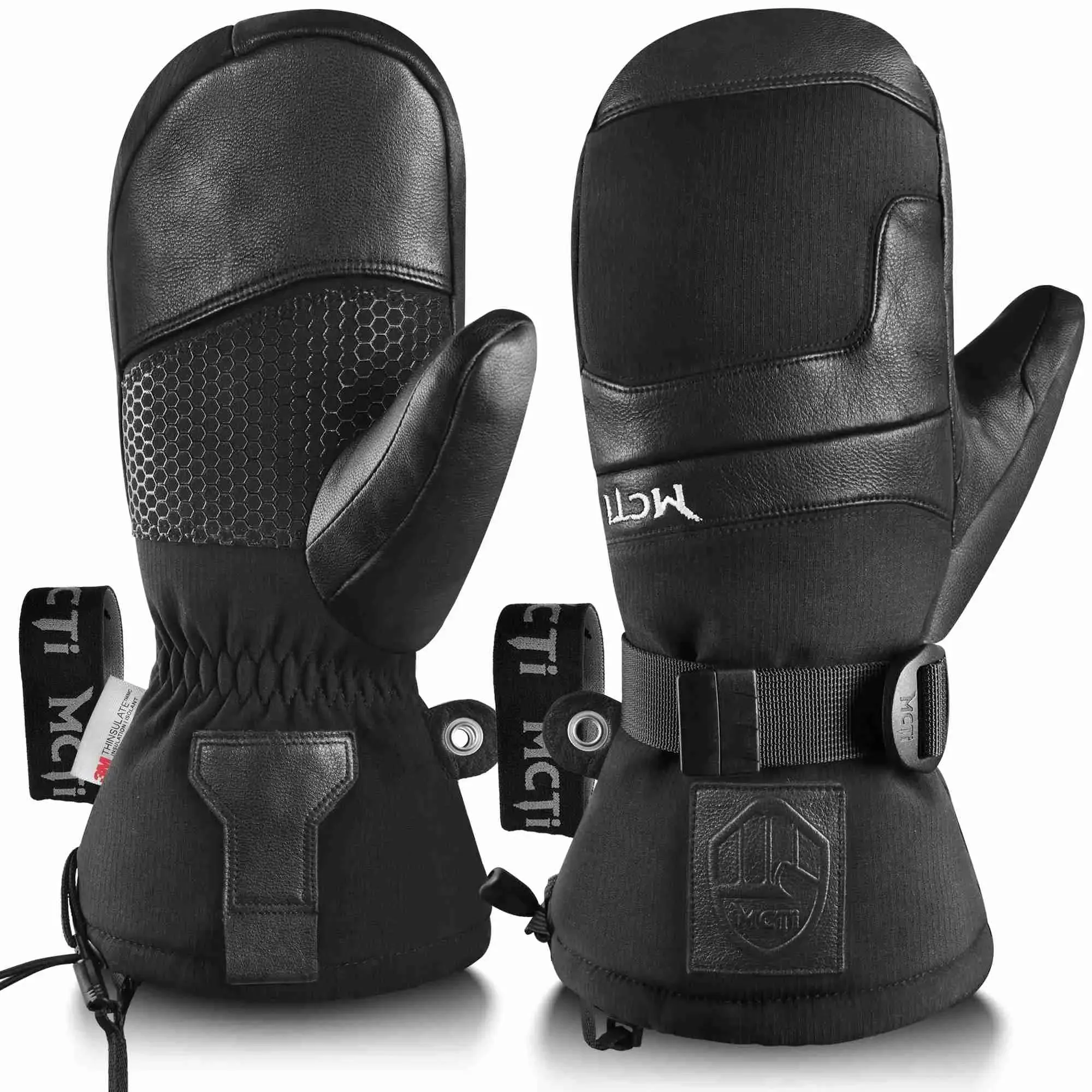 MCTi Leather Ski Mittens - Waterproof Winter Mitts for Men