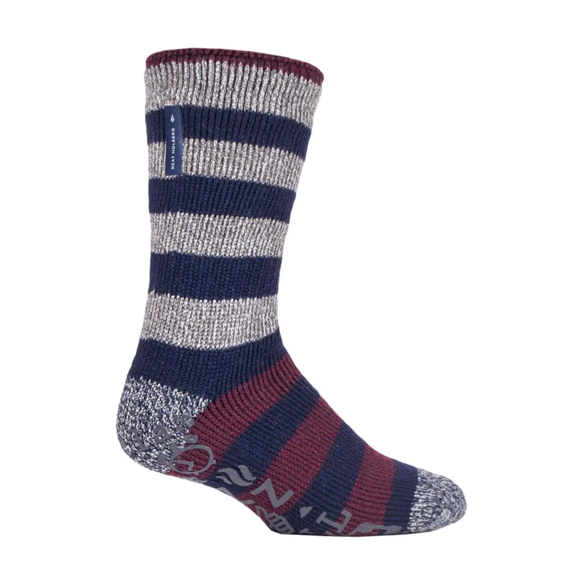 Mens Fleece Lined Non Slip Thick Striped Slipper Socks