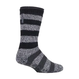 Mens Fleece Lined Non Slip Thick Striped Slipper Socks