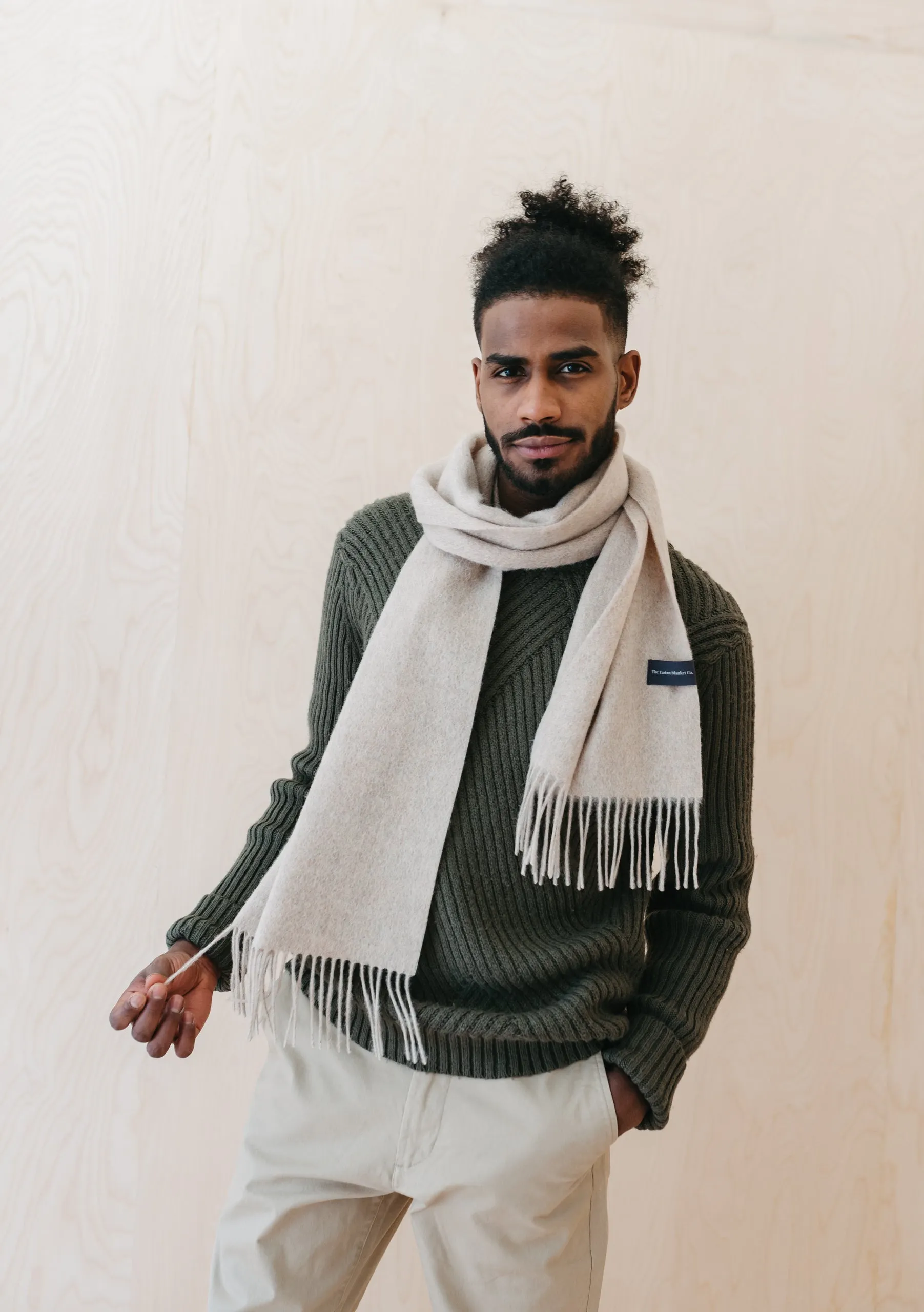 Men's Lambswool Scarf in Oatmeal Melange