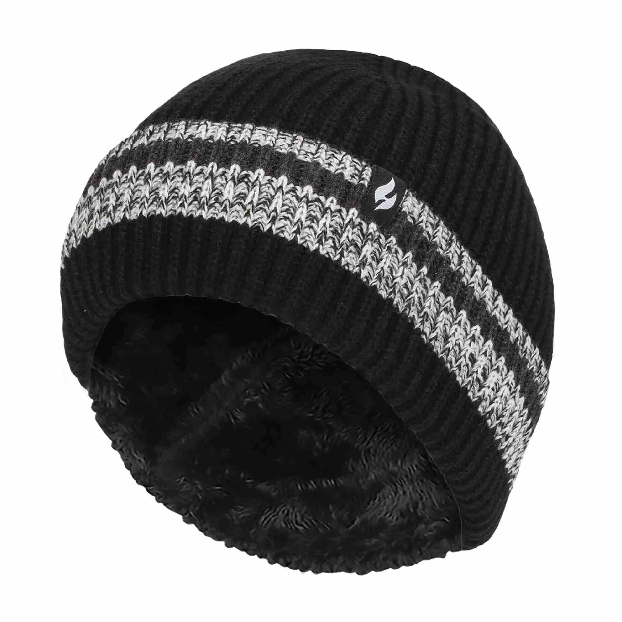 Mens Striped Turnover Cuff Knitted Thermal Beanie Hat for Winter