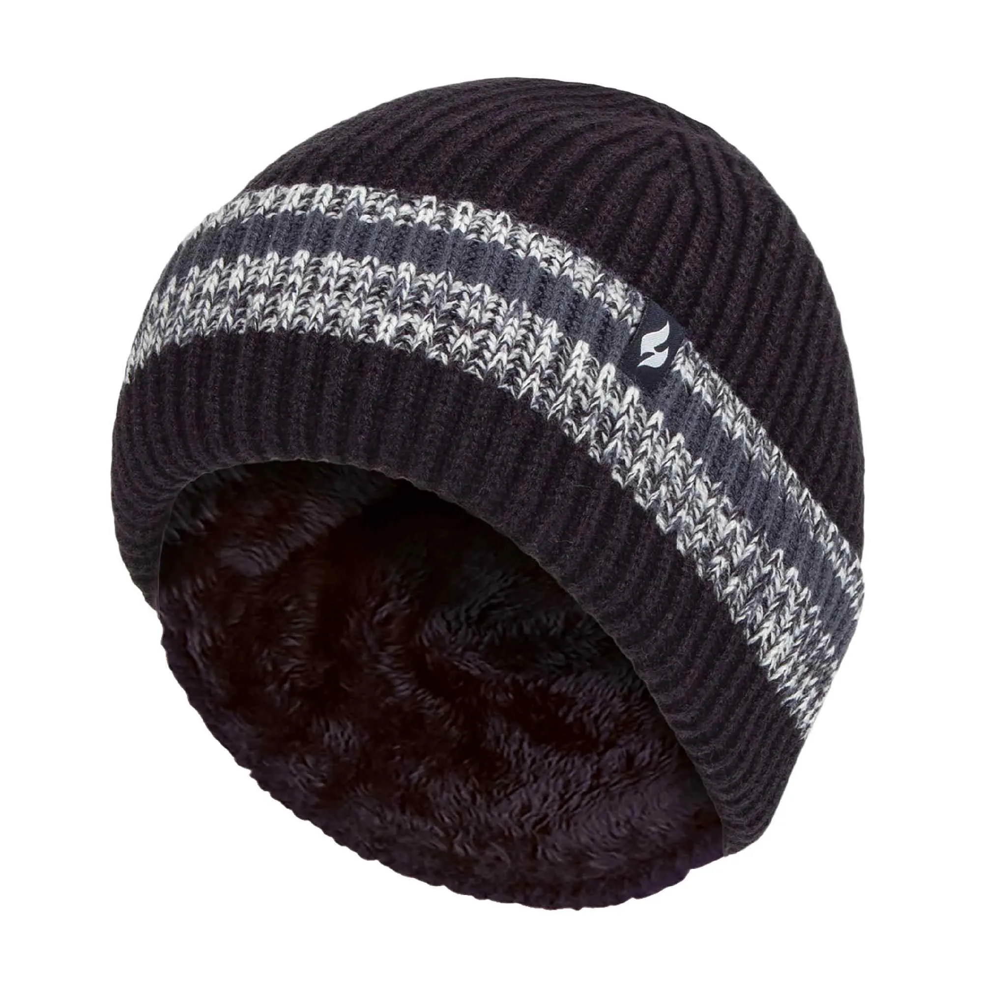 Mens Striped Turnover Cuff Knitted Thermal Beanie Hat for Winter