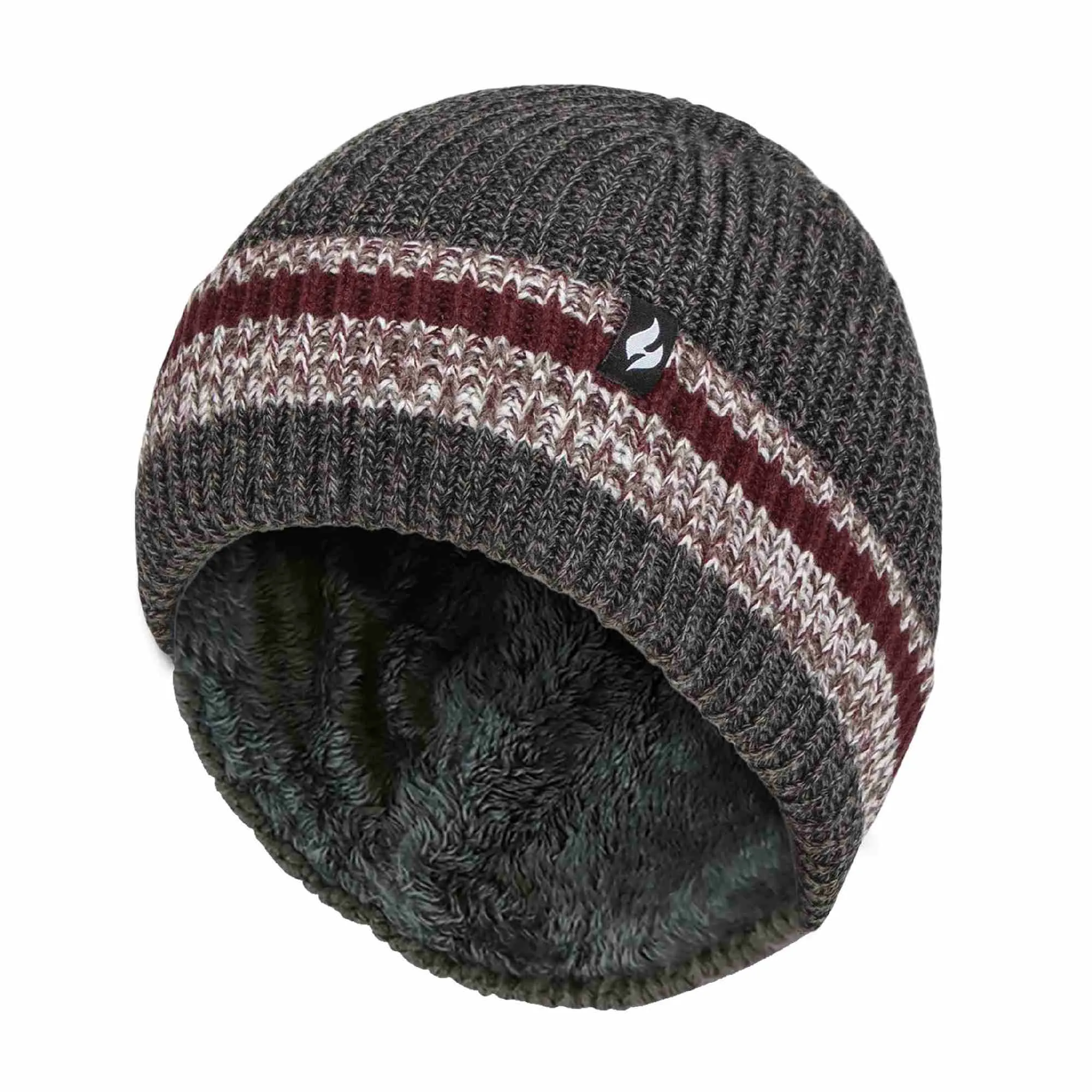 Mens Striped Turnover Cuff Knitted Thermal Beanie Hat for Winter
