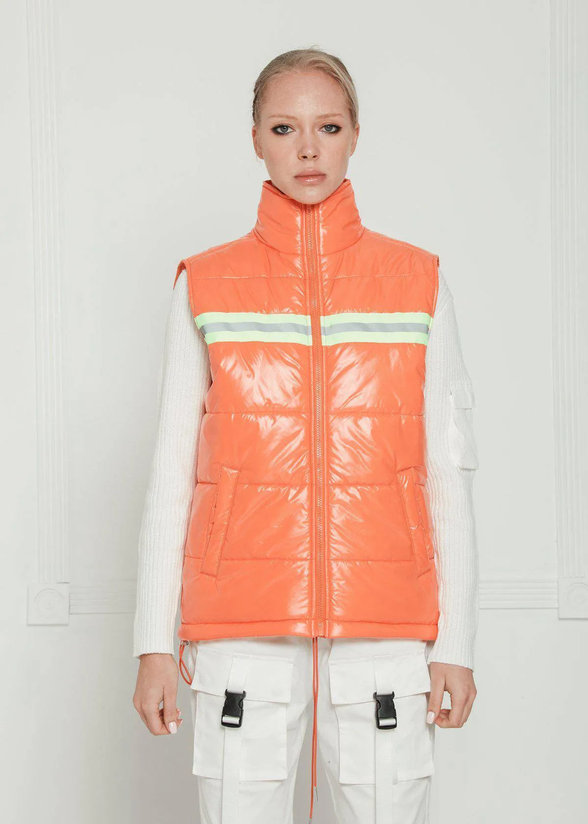 Men's Zip-Up Puffer Vest In Orange