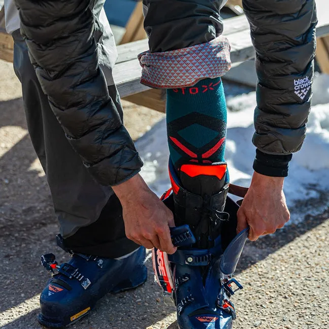 Merino Skiing Socks Men | Teal / Red Fluor