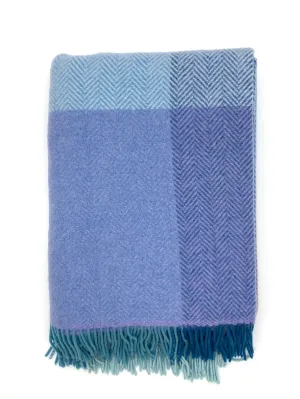 Merino Wool and Cashmere Throw - Aqua/ Lavender Block