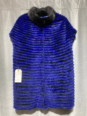 Mink and Rabbit Fur Blue and Black Reversible Puffer Vest