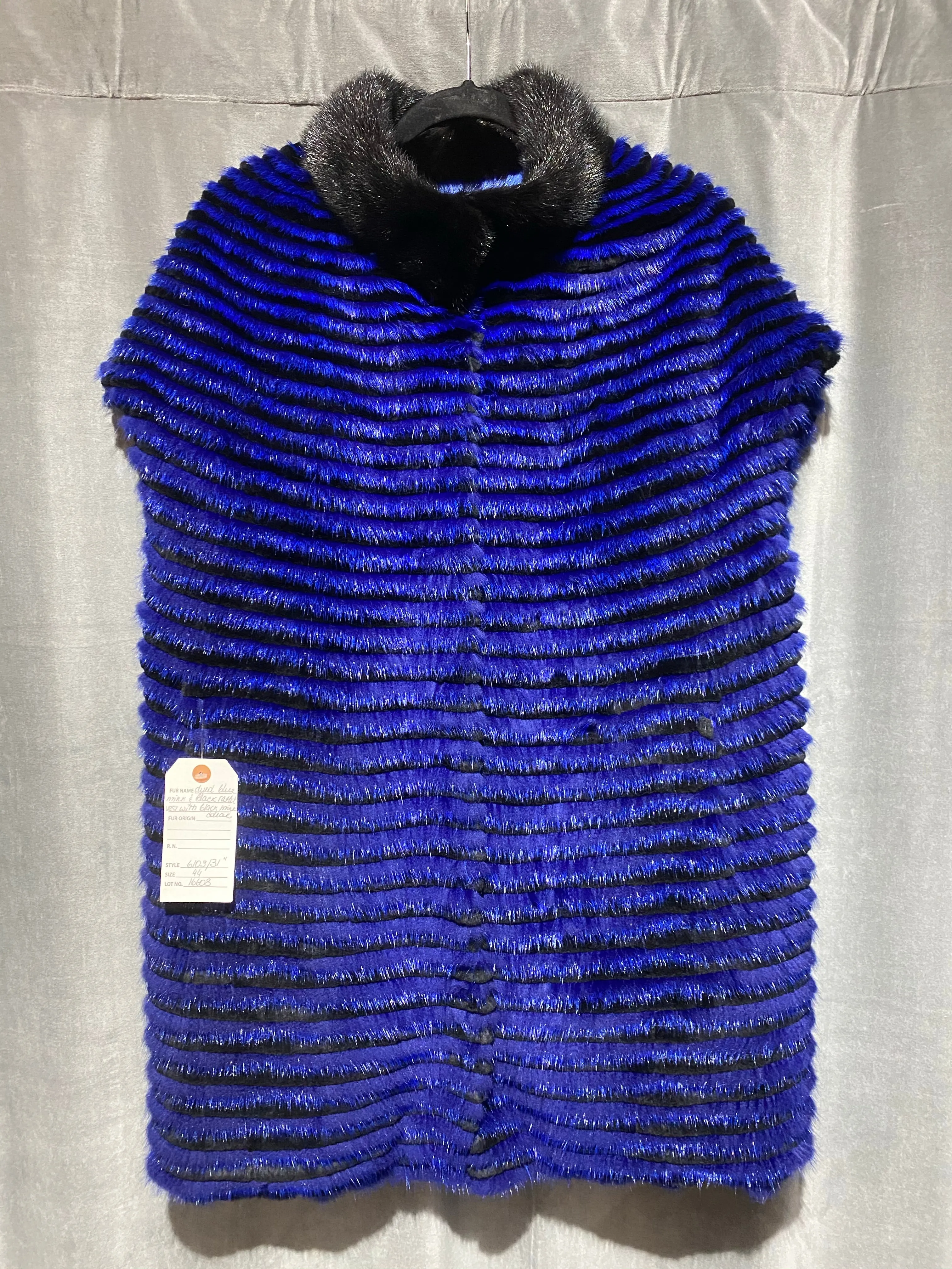 Mink and Rabbit Fur Blue and Black Reversible Puffer Vest