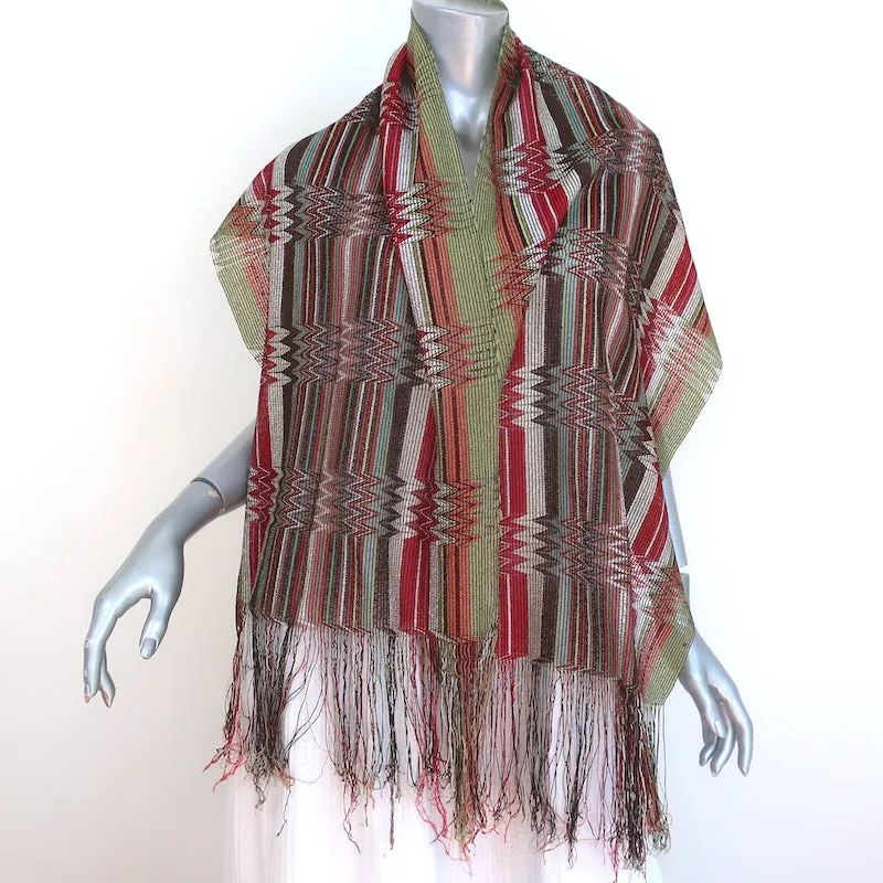 Missoni Foulard Fringe Scarf Multicolor Zig Zag Striped Knit
