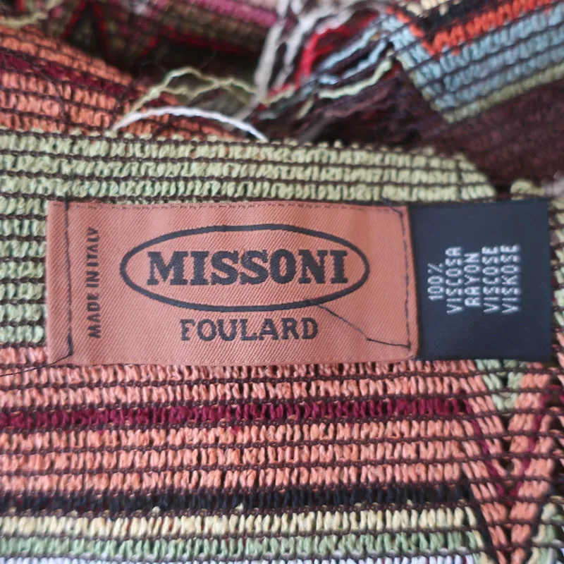 Missoni Foulard Fringe Scarf Multicolor Zig Zag Striped Knit