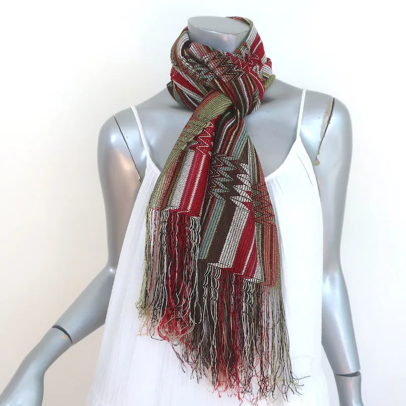 Missoni Foulard Fringe Scarf Multicolor Zig Zag Striped Knit