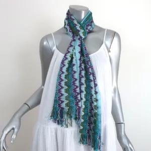 Missoni Fringe Scarf Blue/Purple Viscose Zig Zag Knit