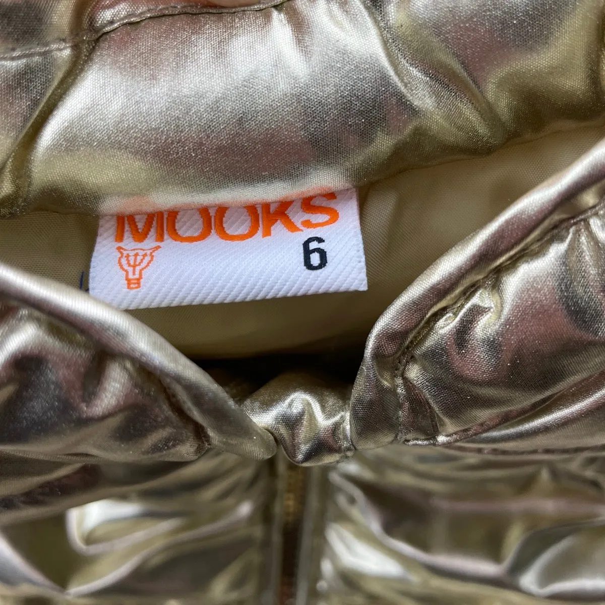 Mooks gold puffer vest / sleeveless jacket, size 6, Pre-loved
