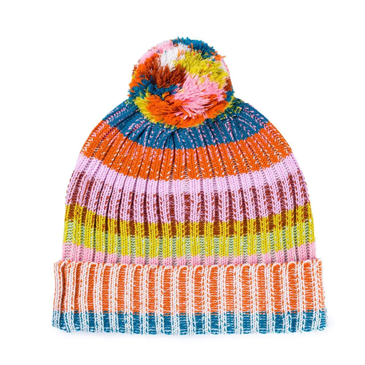 Mosaic Stripe Pom Beanie