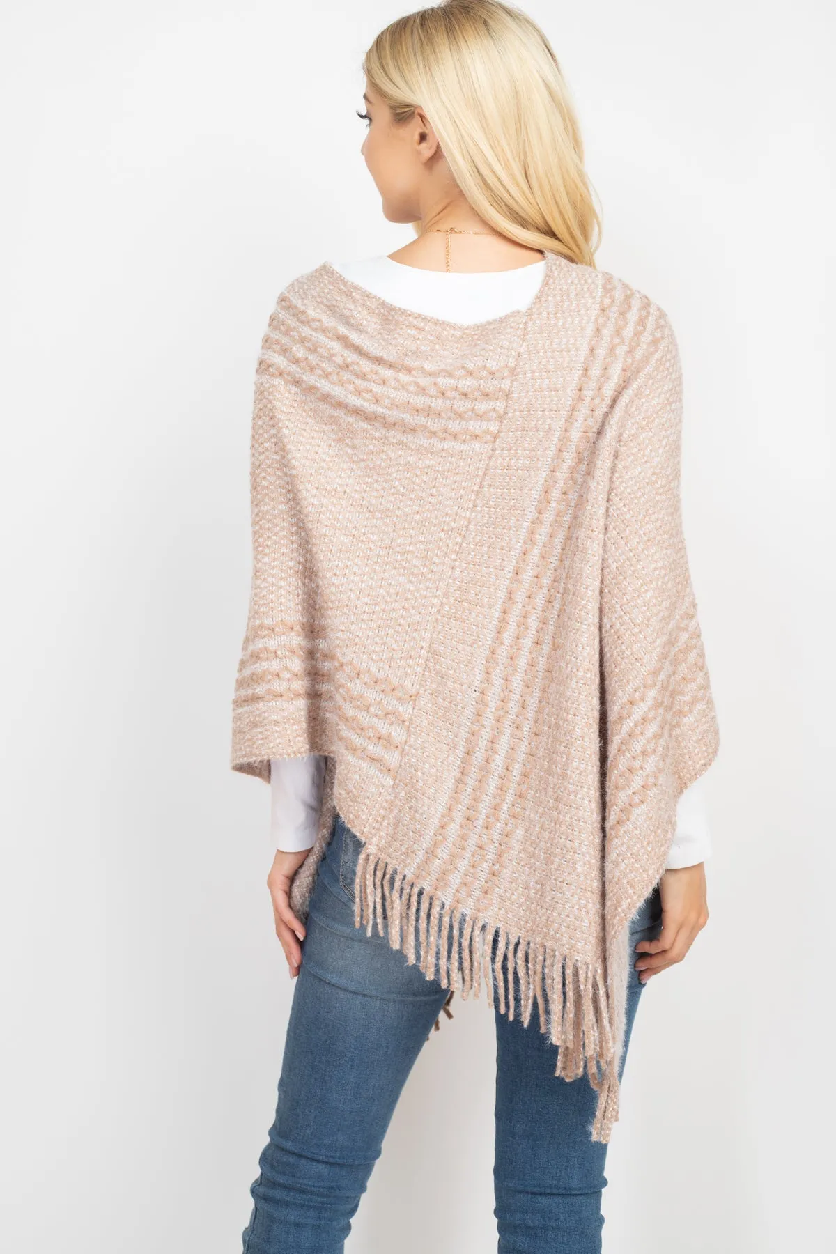 MS0197 - STRIPED KNIT TASSEL PONCHO