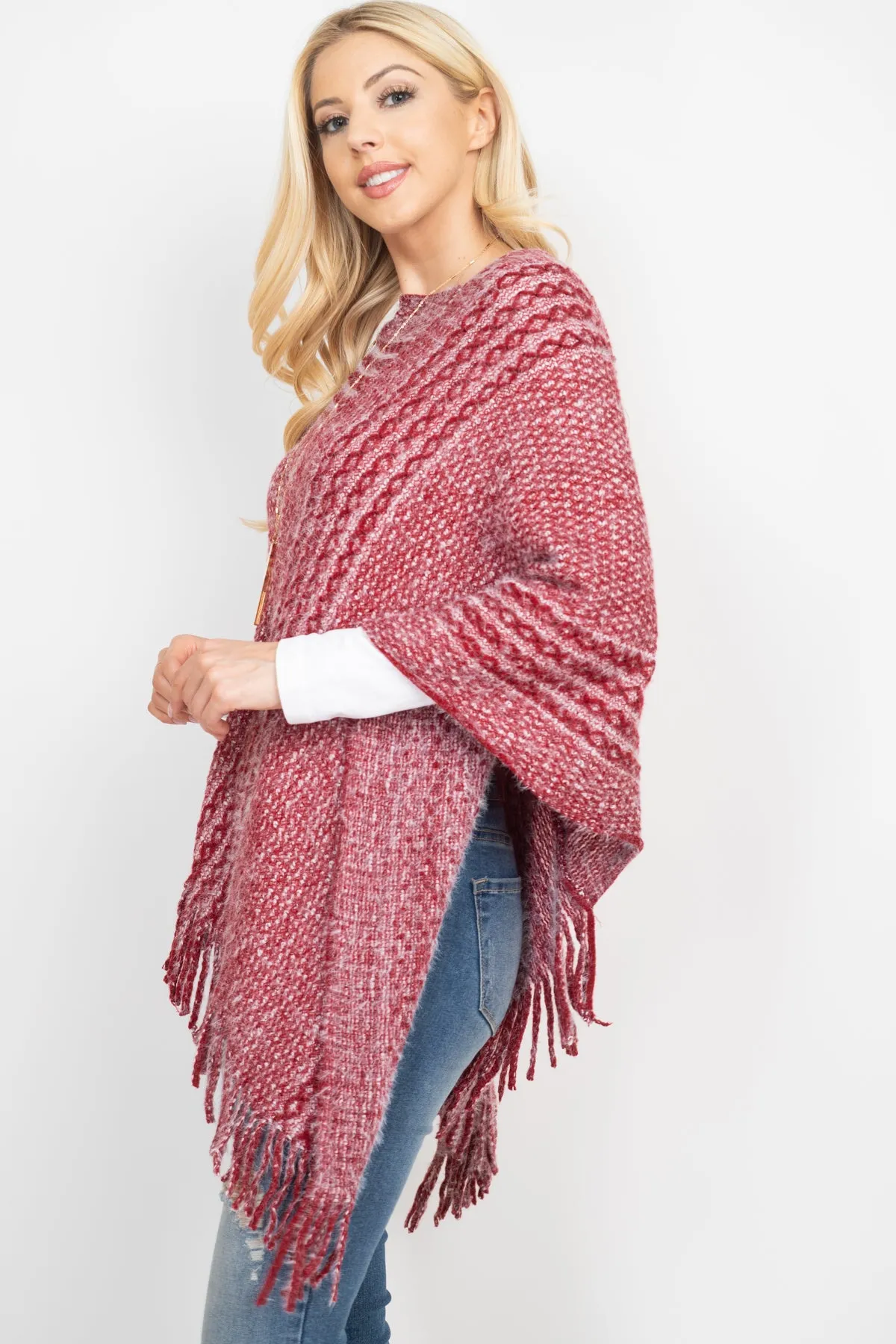 MS0197 - STRIPED KNIT TASSEL PONCHO