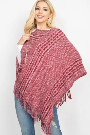 MS0197 - STRIPED KNIT TASSEL PONCHO