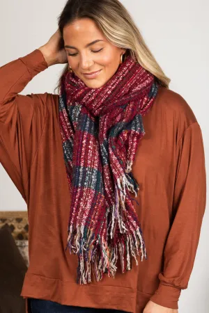 Multicolor Knit Soft Boucle Scarf With Fringe