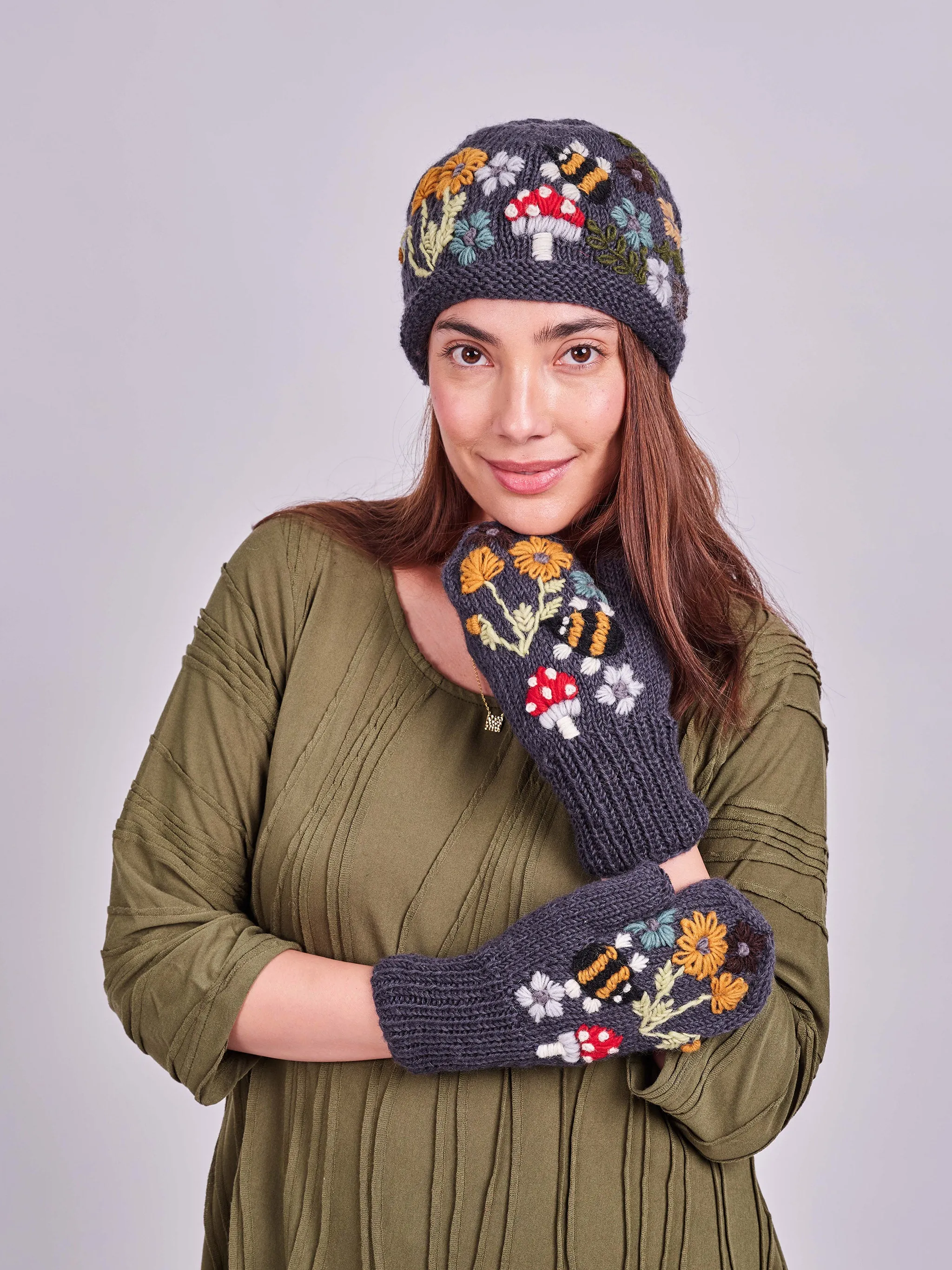 Mushroom Wool Beanie Set