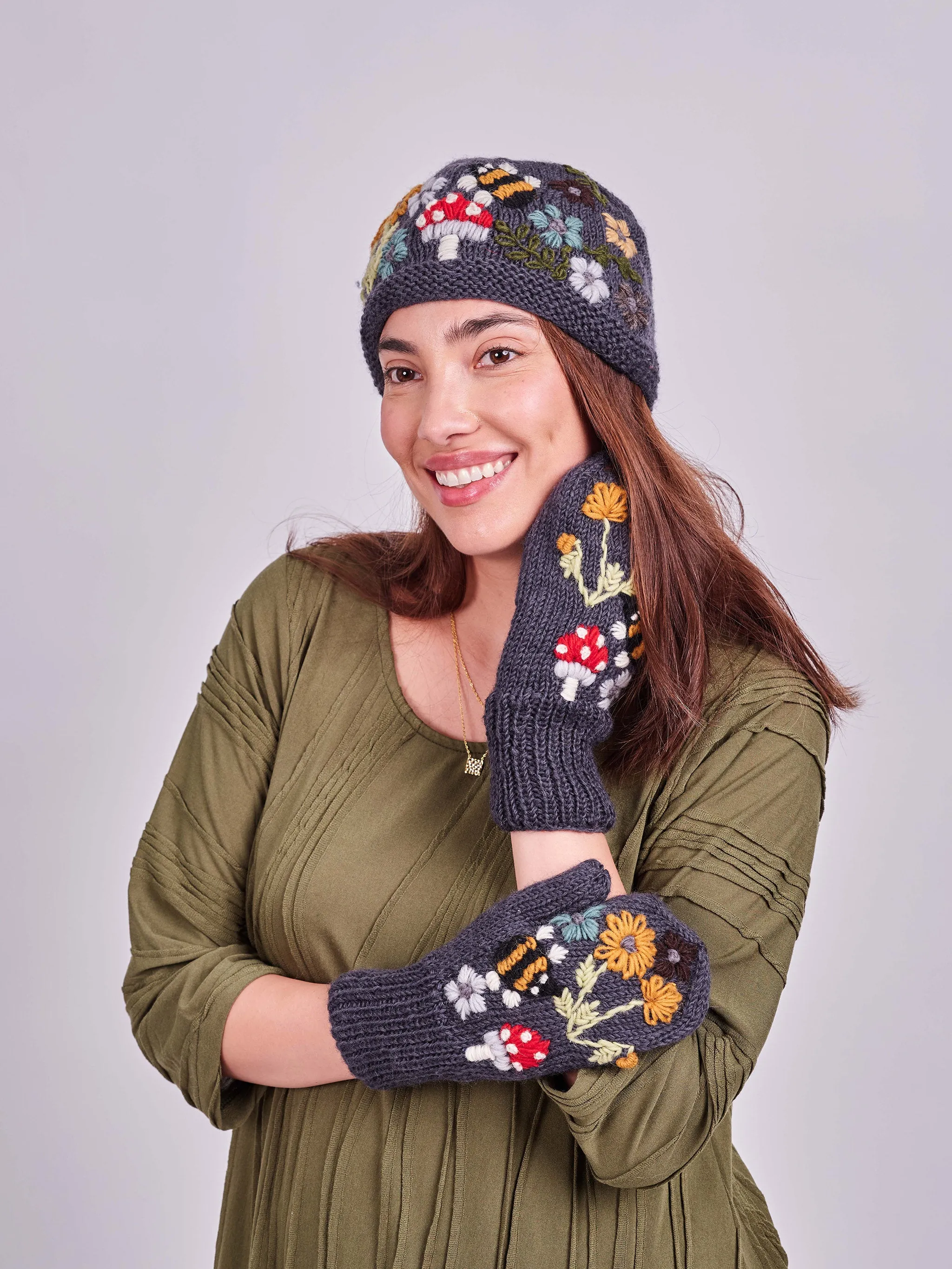 Mushroom Wool Beanie Set