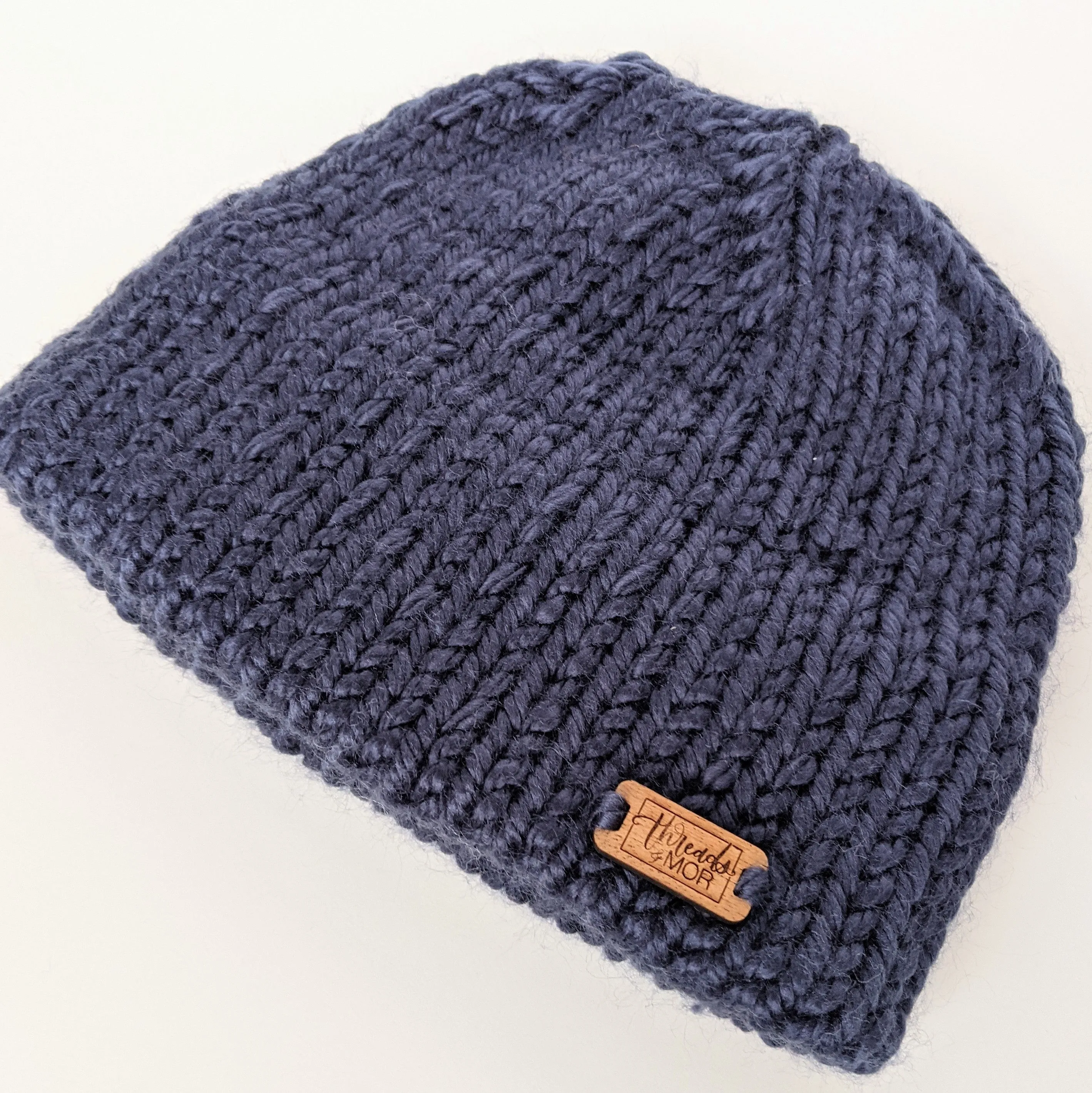 Navy double brim knit hat