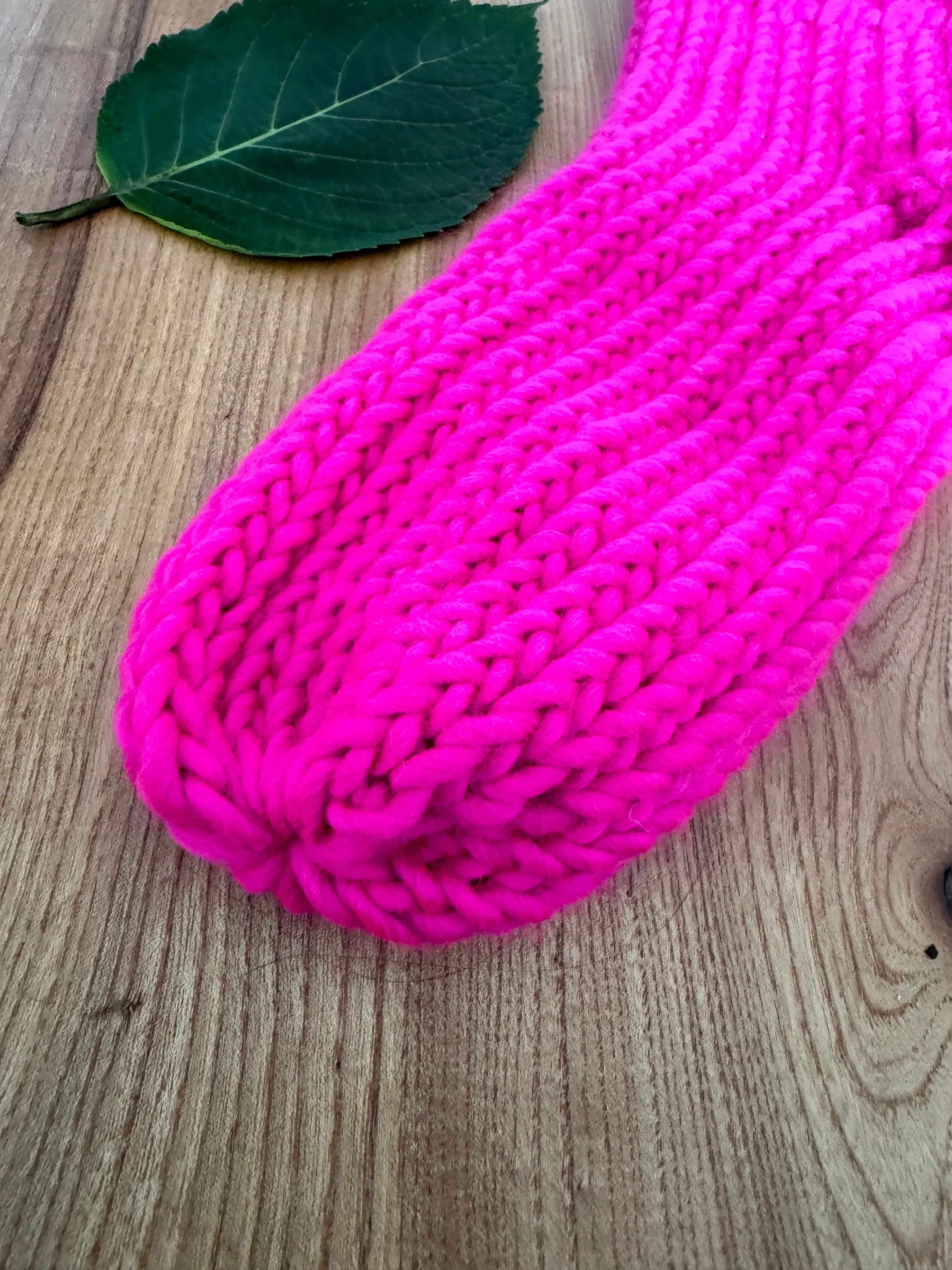Neon pink hand knitted merino wool socks