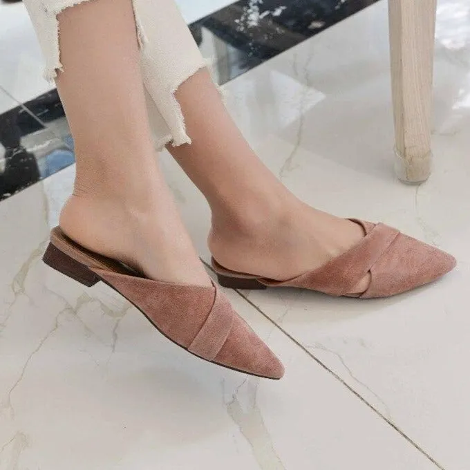 new arrival vacation square heel sandals solid slingback big size mules sweet office lady slipper pointed toe shoes