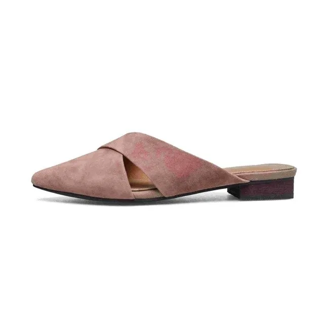 new arrival vacation square heel sandals solid slingback big size mules sweet office lady slipper pointed toe shoes