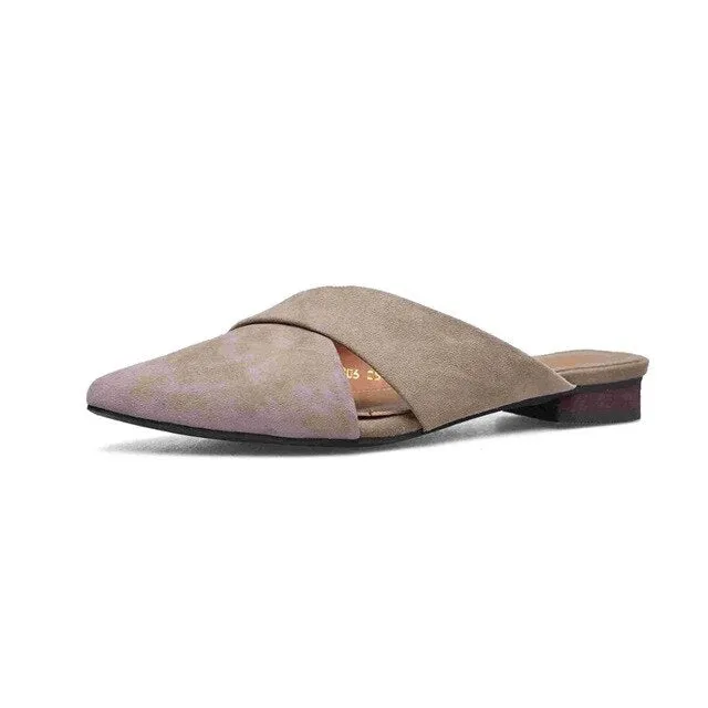 new arrival vacation square heel sandals solid slingback big size mules sweet office lady slipper pointed toe shoes