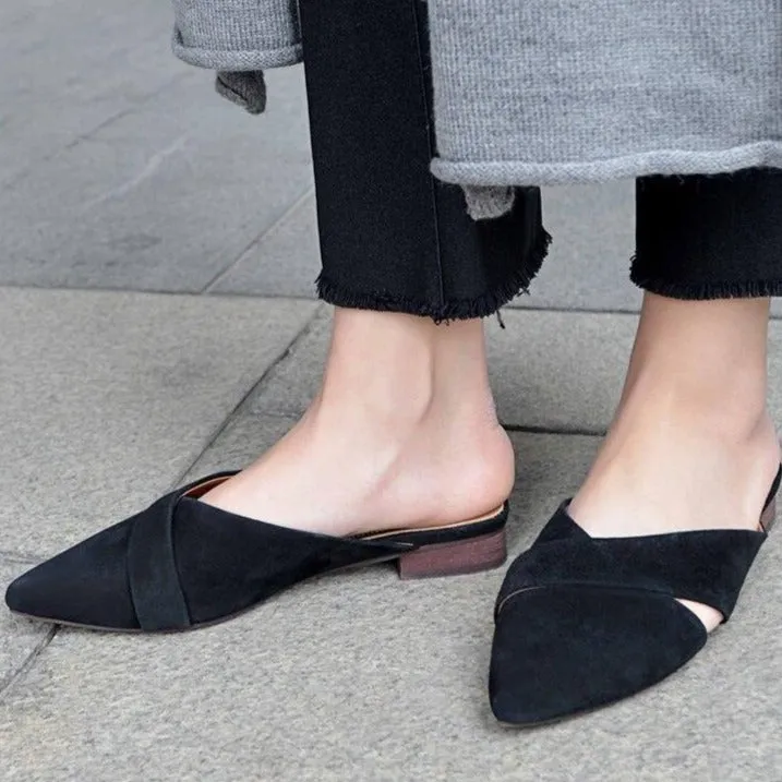 new arrival vacation square heel sandals solid slingback big size mules sweet office lady slipper pointed toe shoes