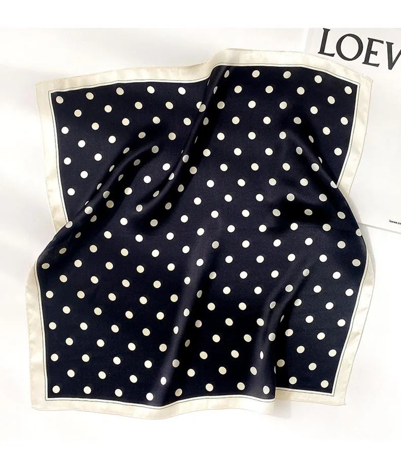 New Korean Style Fashion Polo Dot Mulberry Silk Small Square Scarf Classic Decoration Warm Foreign Style Scarf Hair Belt Gift