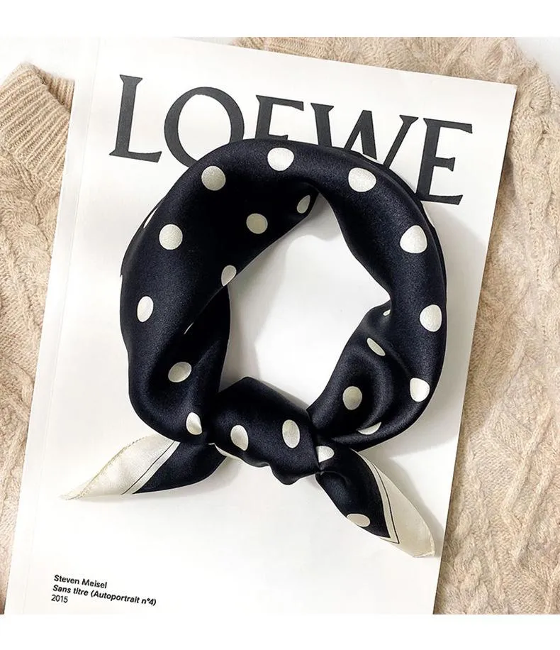 New Korean Style Fashion Polo Dot Mulberry Silk Small Square Scarf Classic Decoration Warm Foreign Style Scarf Hair Belt Gift