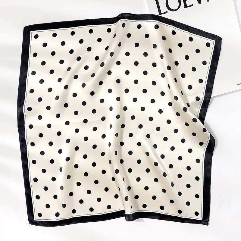 New Korean Style Fashion Polo Dot Mulberry Silk Small Square Scarf Classic Decoration Warm Foreign Style Scarf Hair Belt Gift