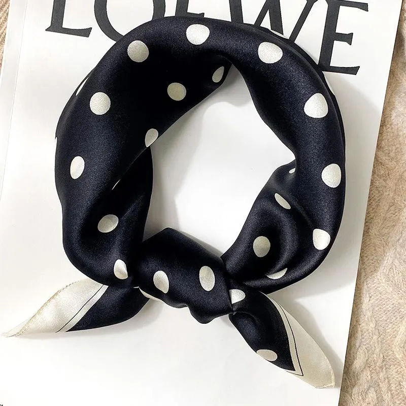 New Korean Style Fashion Polo Dot Mulberry Silk Small Square Scarf Classic Decoration Warm Foreign Style Scarf Hair Belt Gift