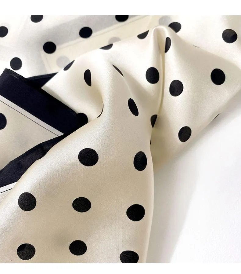 New Korean Style Fashion Polo Dot Mulberry Silk Small Square Scarf Classic Decoration Warm Foreign Style Scarf Hair Belt Gift