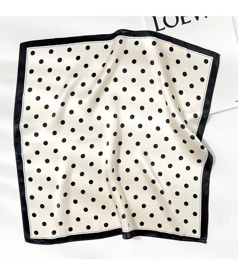 New Korean Style Fashion Polo Dot Mulberry Silk Small Square Scarf Classic Decoration Warm Foreign Style Scarf Hair Belt Gift
