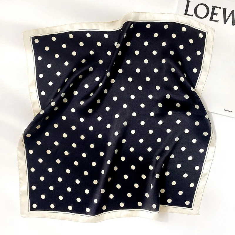 New Korean Style Fashion Polo Dot Mulberry Silk Small Square Scarf Classic Decoration Warm Foreign Style Scarf Hair Belt Gift
