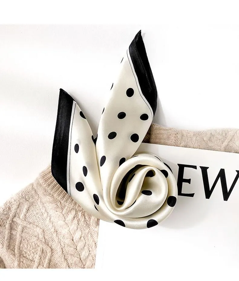 New Korean Style Fashion Polo Dot Mulberry Silk Small Square Scarf Classic Decoration Warm Foreign Style Scarf Hair Belt Gift